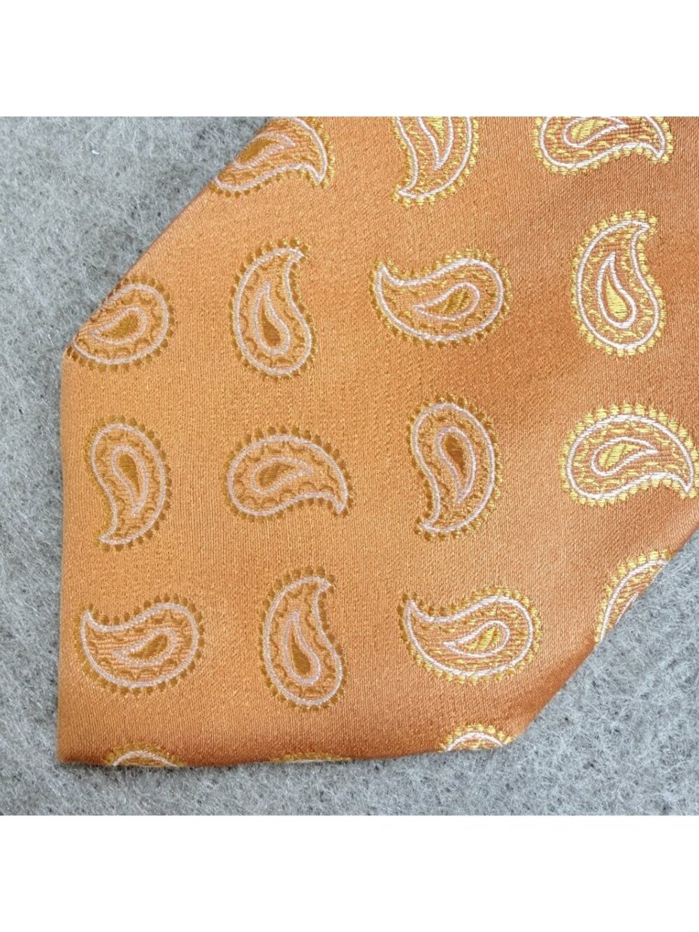 Canali Tie Orange Silk Jacquard Paisley All Over Silk Made in Italy